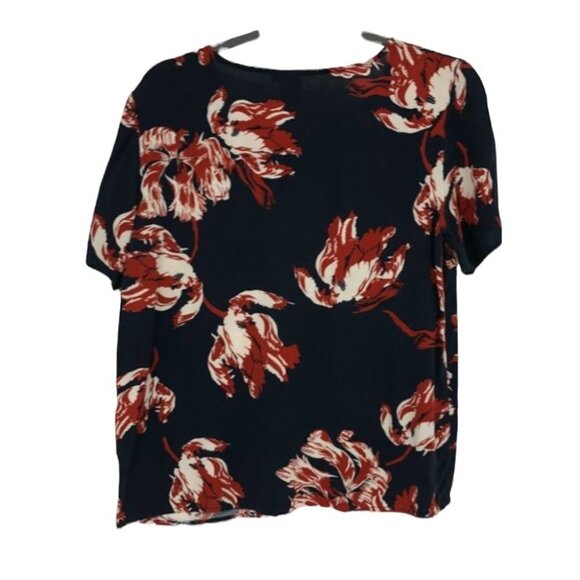 Ichi dark navy blue  red floral print scoop neck t-shirt Med - Picture 2 of 14